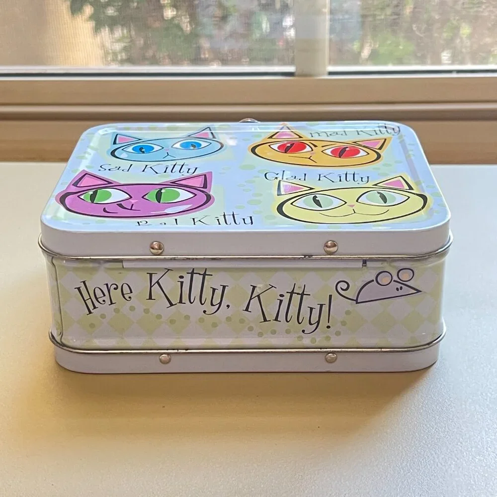 Kitty Cat Metal Lunch Box Small Bad Sad Glad Mad Meow Meow Vintage
